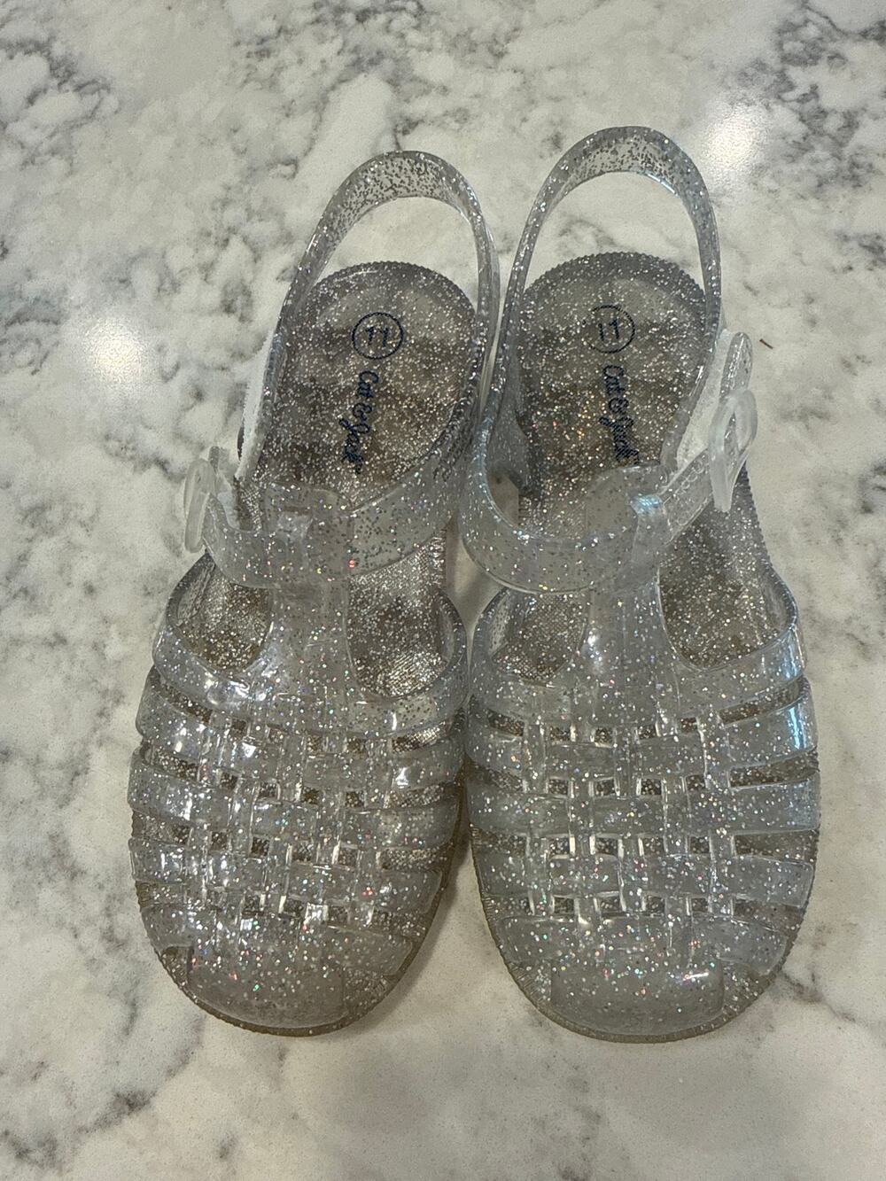 Cat & Jack Girls Jelly Sandals Size 11 Silver Glitter Sparkle Buckle